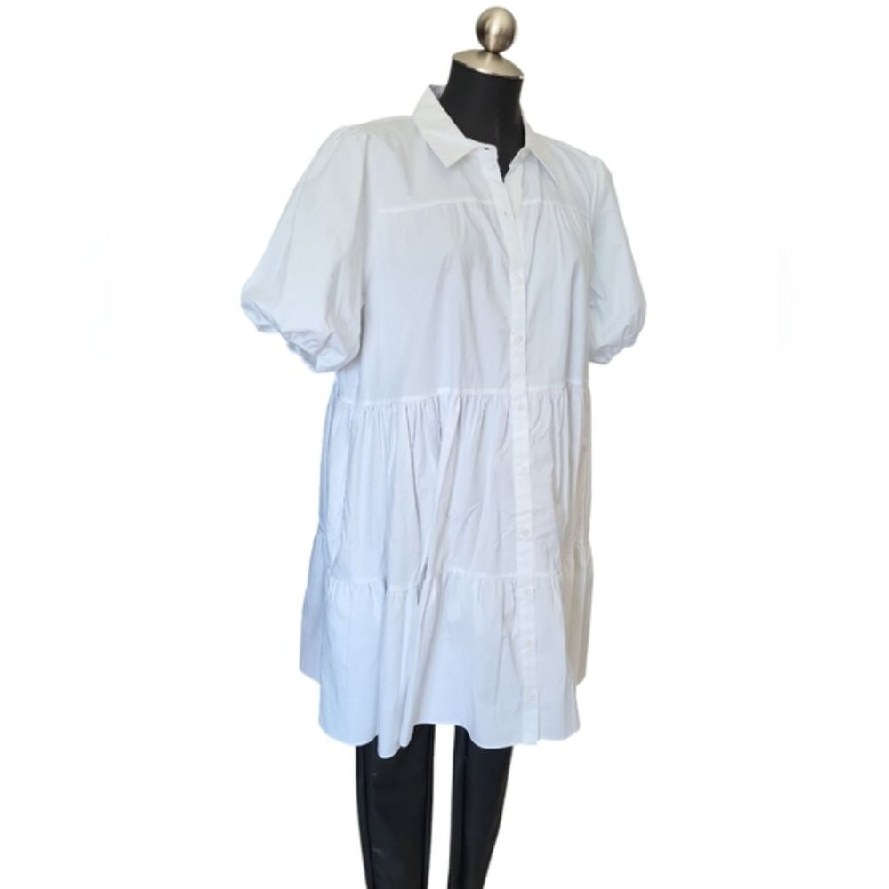 Zara Flounce Mini Dress Tiered Baby Doll Puff Sleeve Sz XL